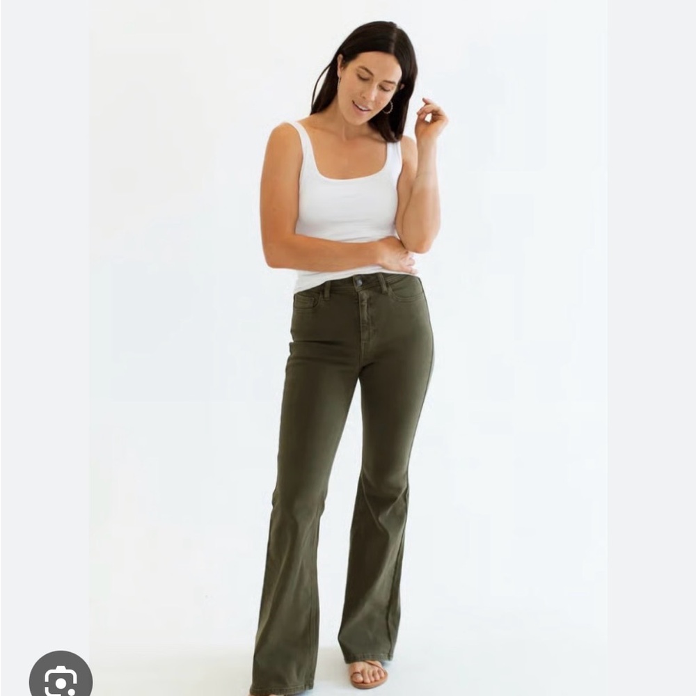 Carly Jean Los Angeles Austin Olive Green Flare Jeans